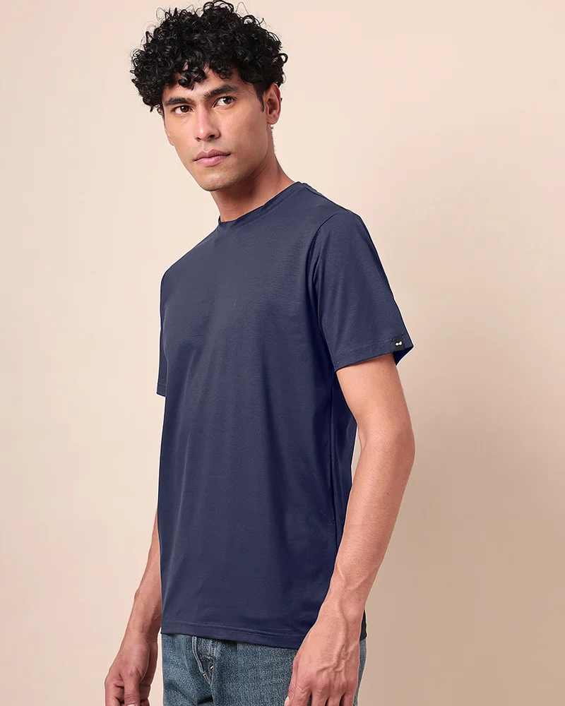 بيواكوف Plain Blue Solid Regular Fit Men's T-shirt